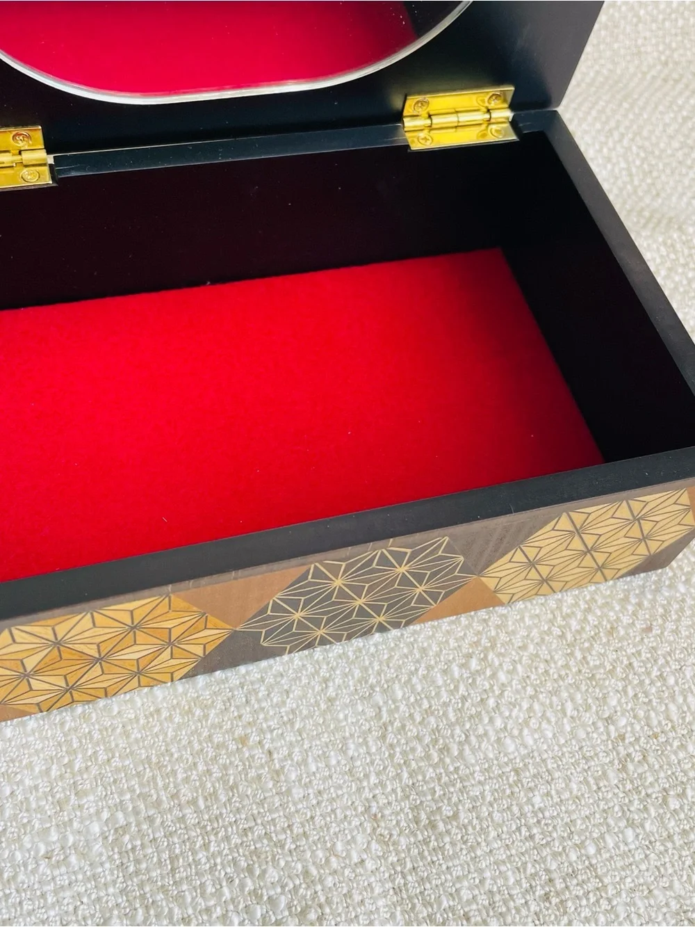 Vintage Handcrafted Geometric Inlay Wood Keepsake Jewelry Box Honey Brown